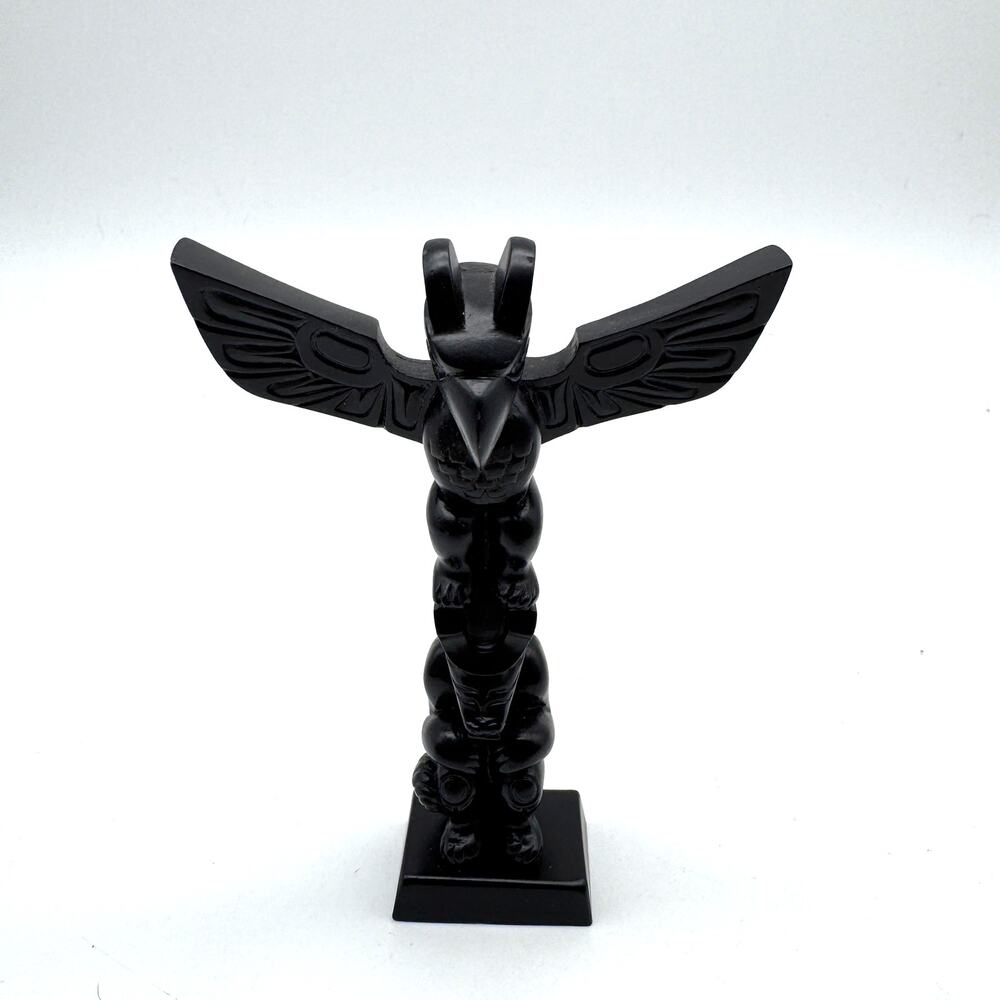 Vintage Totem Pole Thunderbird BOMA Canada Black 4.25" Northwest Coast Figurine